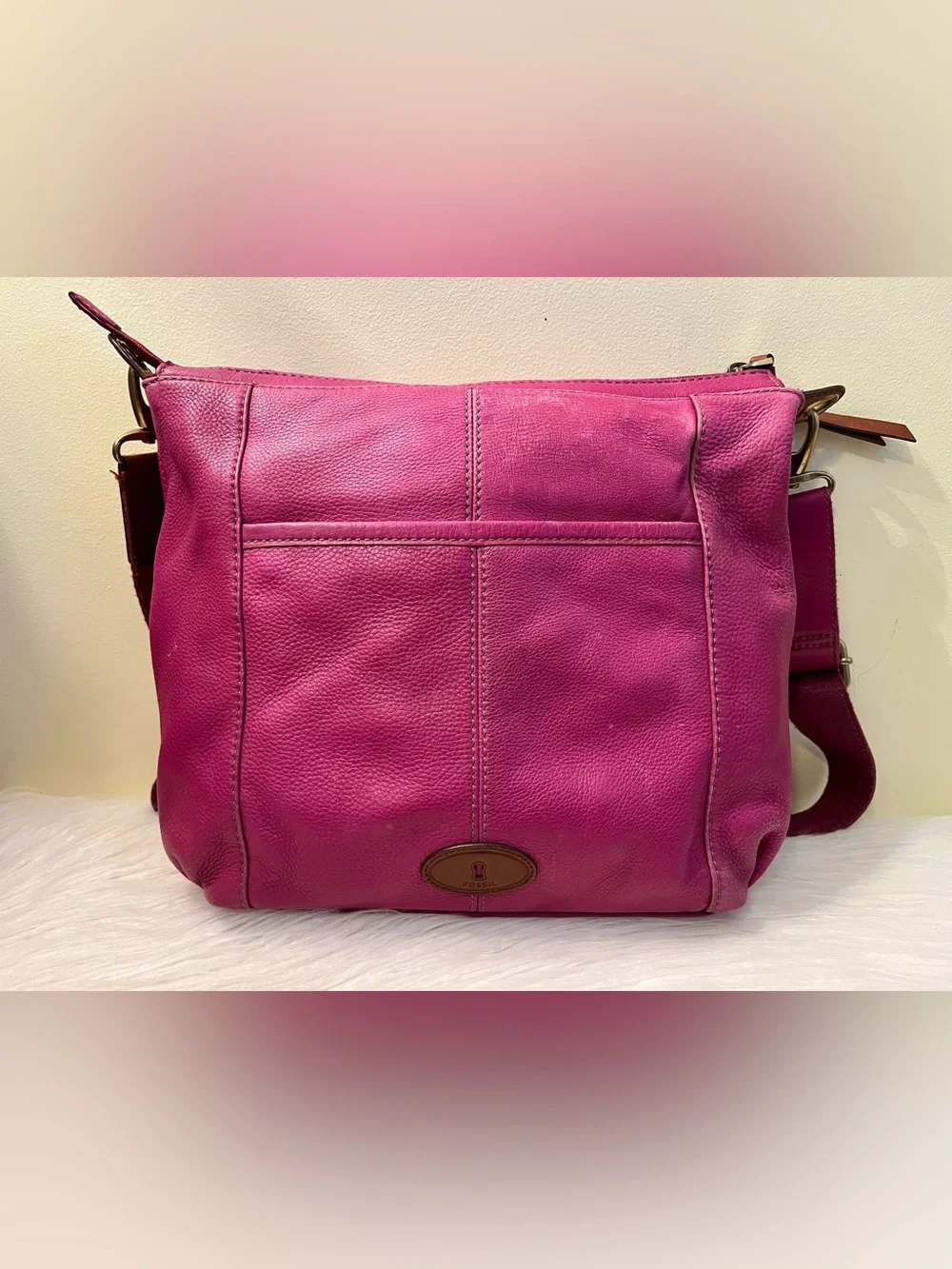 Vintage Fossil Magenta Leather Satchel Bag